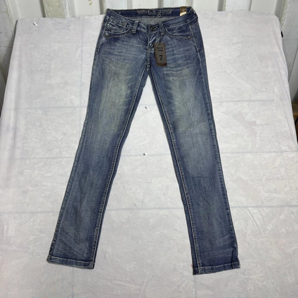 H&G Skinny Jeans Womens Blue‎ Denim Stretch Whisker 5-Pocket Zip Fly Size 7 NWT